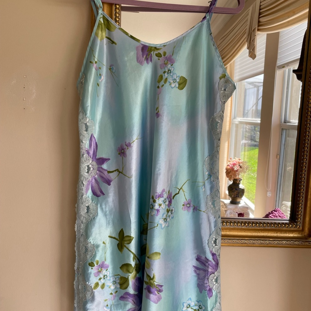Secret Treasures Floral Chemise Poly Floral Lace Sides Lingerie Chemise Slip M/L